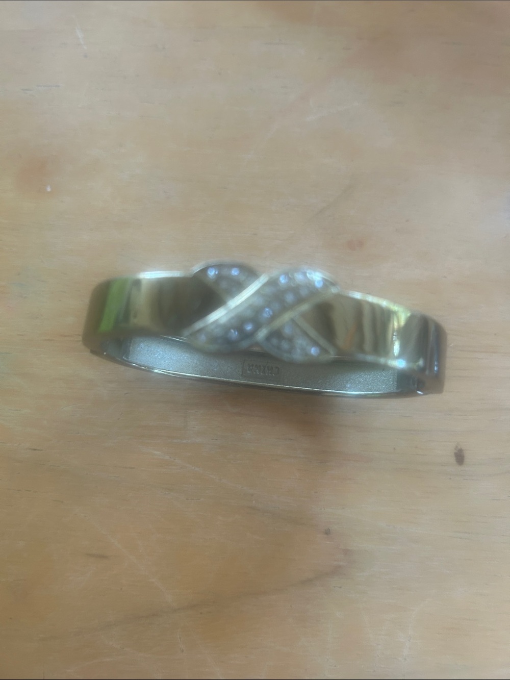 Gold Tone Rhinestone Crisscross Bangle Bracelet